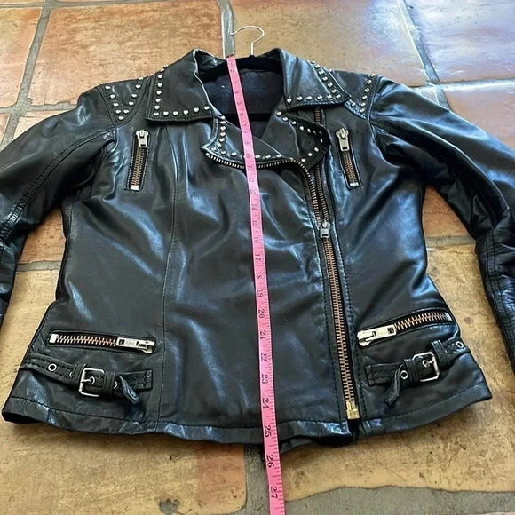 Studded Vintage Distressed Black Leather Jacket Women's Small - Picture 3 of 14